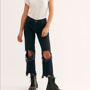 Free people black mid rise straight leg jeans